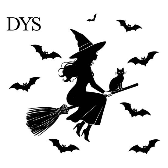 Festive Atmosphere Wall Stickers Halloween Witch Black Cat Static Window Stickers, Waterproof PVC Silhouette Decals, Indoor And Outdoor Ornament