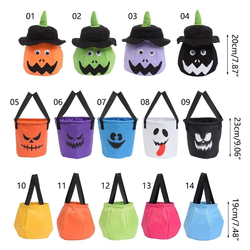 Halloween Candy Basket with LED Light Large Capacity Handle Design Pumpkin Shaped Candy Treat Bags Party Decoration