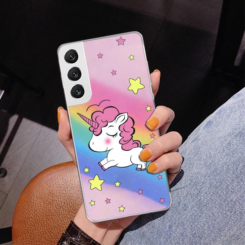 Pink Unicorn Rainbow Phone Case For Samsung Galaxy S24 S25 Edge S26 Ultra S23 S22 S21 Plus S20 FE + Personalized Print Cover Gal