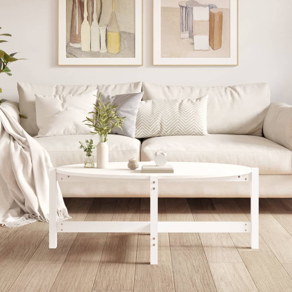  Coffee Table, White, 118x63x45 Cm, Solid Pine Wood