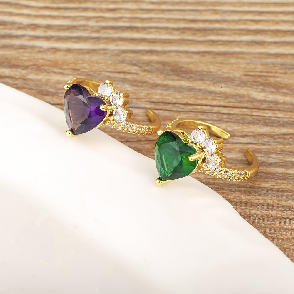 Nidin Korean Fashion Love Heart Zircon Open Rings 5 Colors for Female Cute Sweet Girls Romantic Wedding Gift Jewelry Accessories