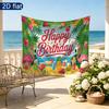 Happy Birthday Flowers Gifts Tropical Backdrop Banner, Multicolor Polyester for Party Decor & Photo Booth