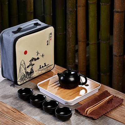 Bärbar keramisk teservis utomhusresor Kung Fu tekanna med bambu tebricka tygpåse Resekoppset Puer Oolong tekanna