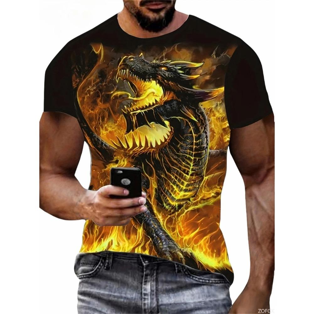 Dragon Pattern 3D Printed Harajuku Street Short Sleeve O Neck T Shirts Fashion Personality Oversized Casual Men's T-shirts