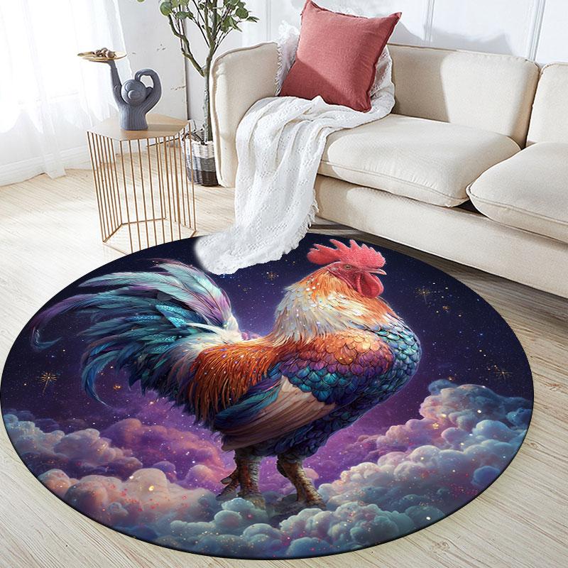 Rooster Pattern Round rug,Carpet Rug for Living Room Bedroom Playroom ,Non-slip Floor Mat,Holiday Gifts and Birthday Gifts.
