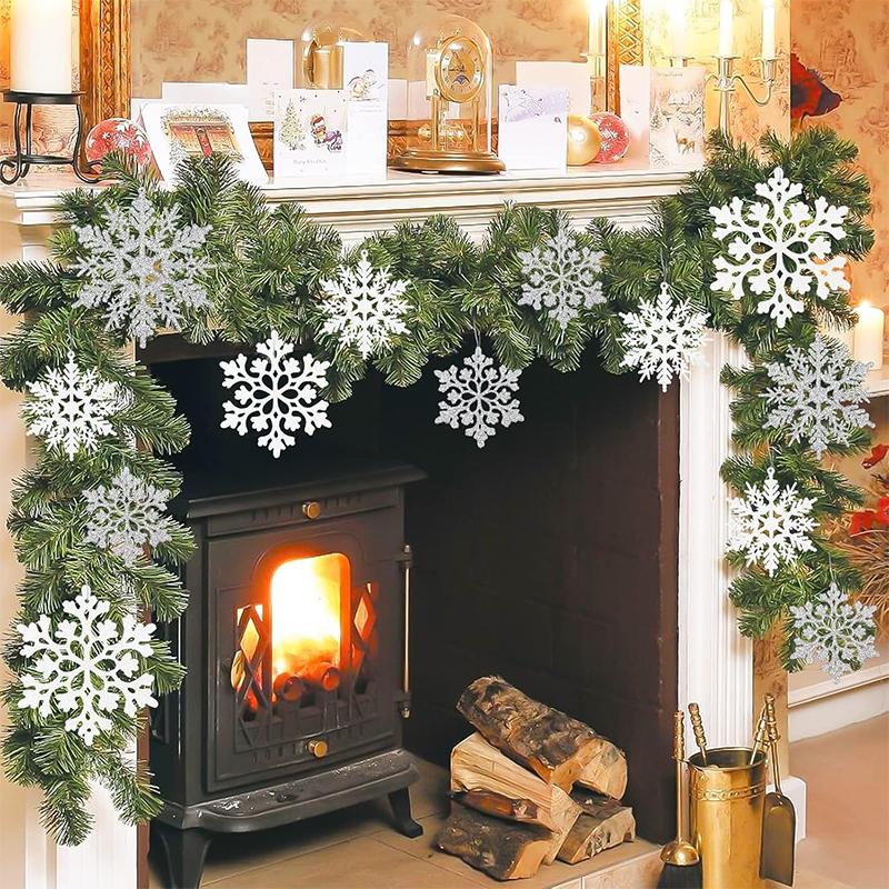 12Pcs Paper Snowflakes Christmas Tree Decorations Pendant Ornaments Glitter White Snow Flakes Indoor Winter Home New Year Decor