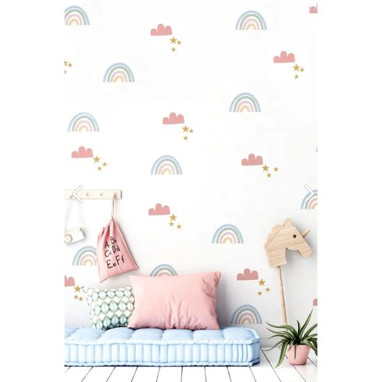 

Wall Sticker Kids Room - Pink Rainbow Cloud And Stars Decorative Wall Ornament