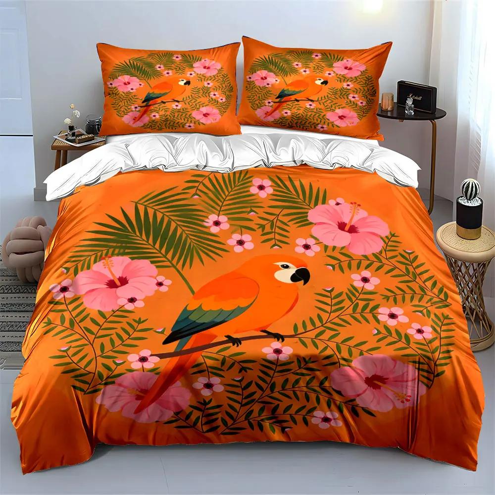Tropical Parrot Floral Decor Set Soft Comfortable Duvet Cover Bedding Set Included 1*Duvet Cover & 2*Pillowcases Gift