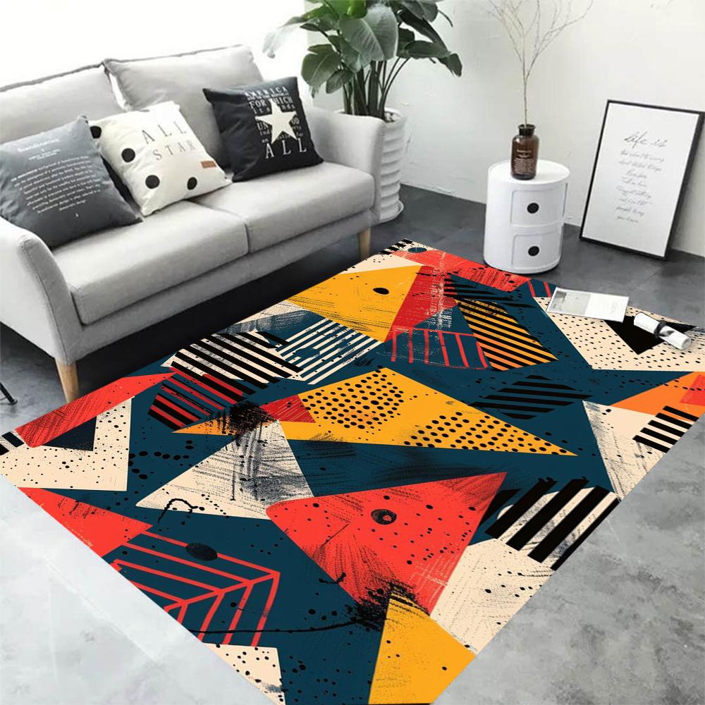 3D Retro Geometric Pattern Living Room Carpet Modern Decoration Bedroom Soft Non-slip Carpet Large Area Sofa Side Rug