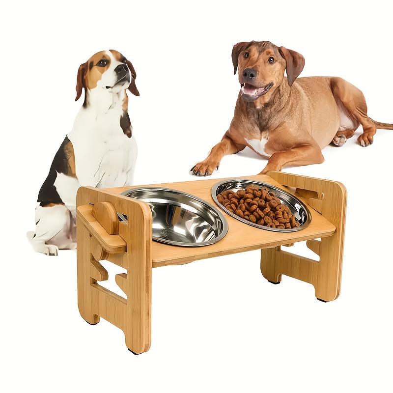 6 Gears Adjustable Pet Bowl Stand Bamboo Double Dog Cat Food Water Bowl Elevated Feeder for Small Medium Large Dogs Cats