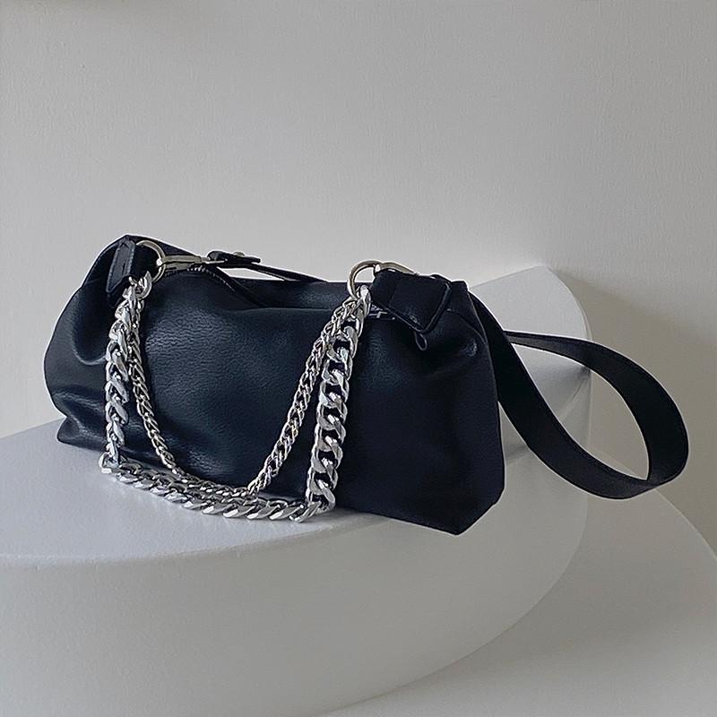 Fashi Women Messenger Bag PU Leather Elegant Chain Mey Purse Shoulder Crossbody bags Pouch Solid Color ladies Handbags black