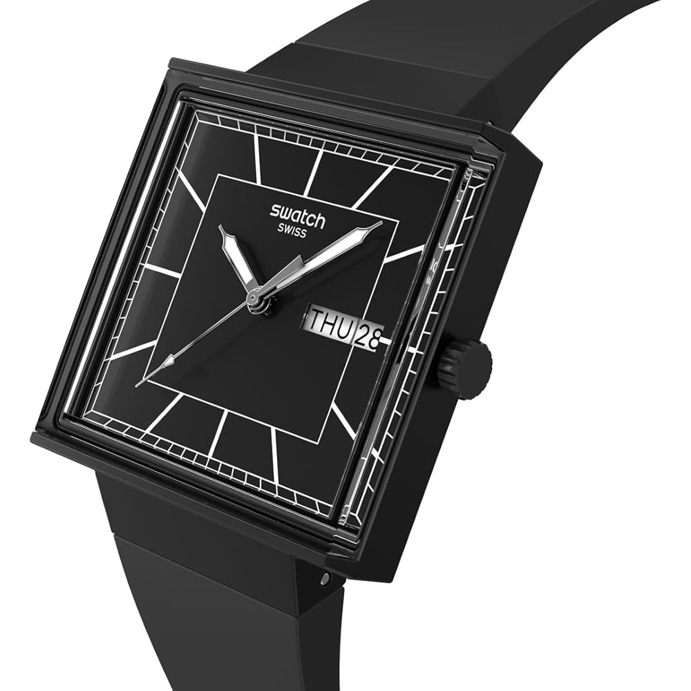 Swatch WHAT IF Blackagain Square Bioceramic Watch SO34B701