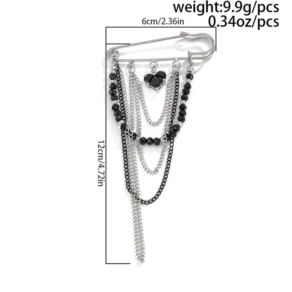 Exaggerated Personality Heart Multiple Chain Tassel Brooches for Women Fashion Imitation Pearl Brooch Suit Pants Bag Decoration