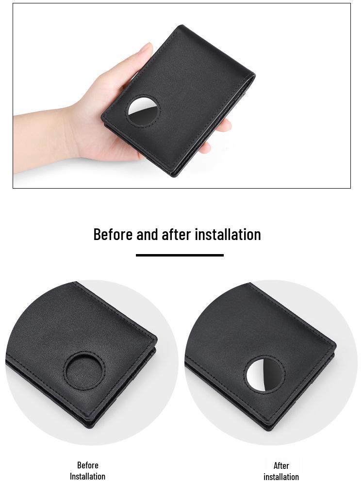 Men's Genuine Leather Wallet with Apple AirTag Holder, Dollar Clip, Anti-Demagnetization, Anti-Theft.