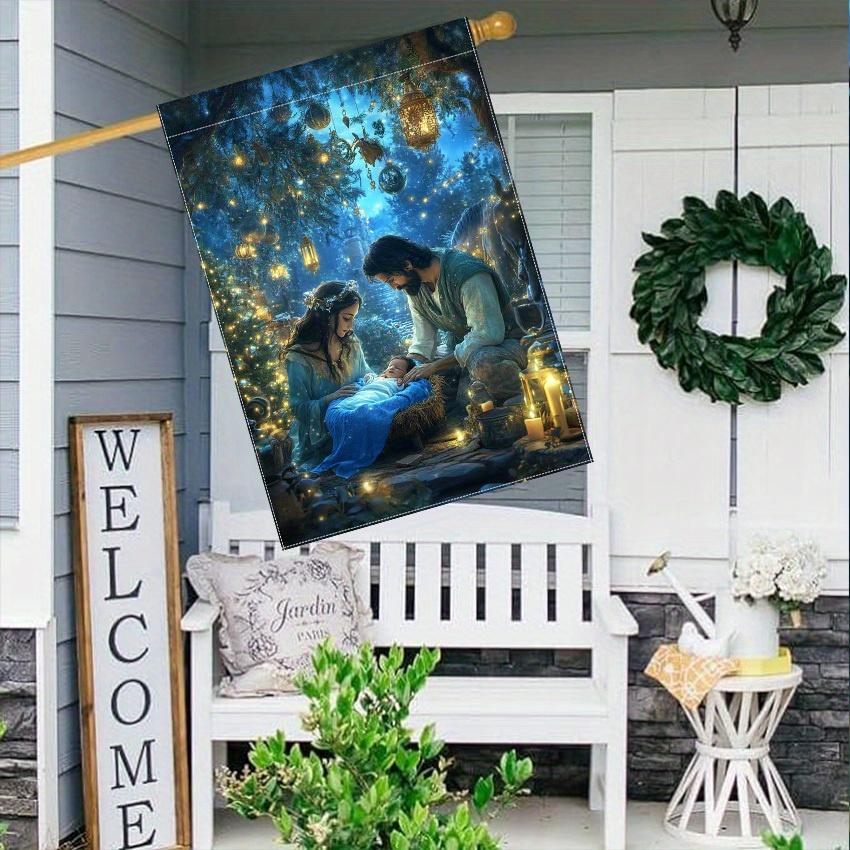 1PC Double-Sided Garden Flag - Welcome Nativity Scene, Durable Polyester, No Electricity Needed, Outdoor Yard Lawn Decoration