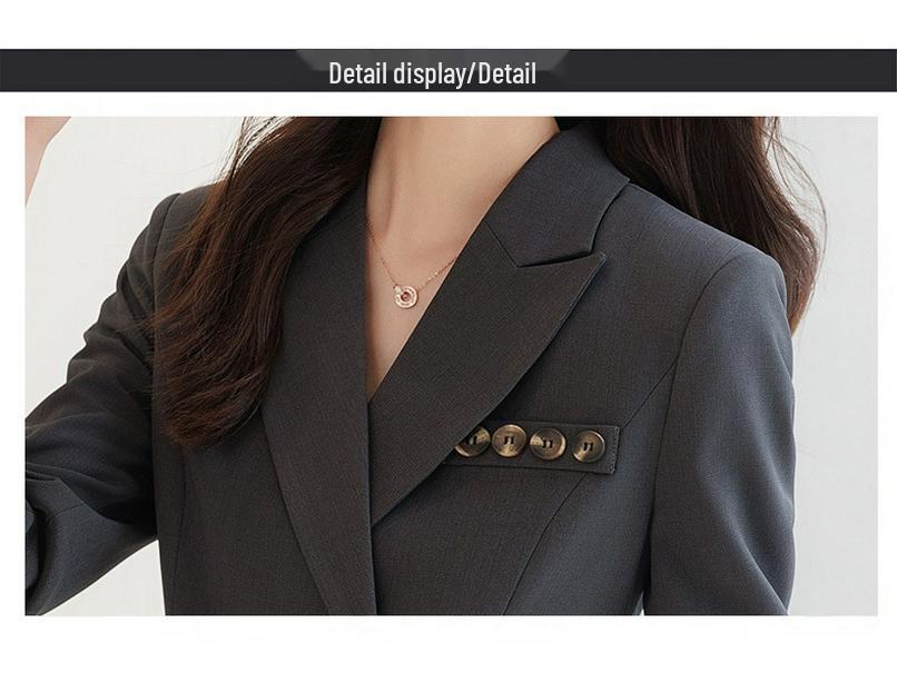 Women's Double-Breasted Gray Suit Dress - Mid-Length, High-End Professional Workwear for Spring and Autumn