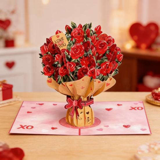 Evigt Blommande 3D Pop-Up Blommkort Handgjort Återvinningsbart Papperskort Eviga Romantiska Minnen Alla Hjärtans Dag Jubileum Födelsedagspresenter