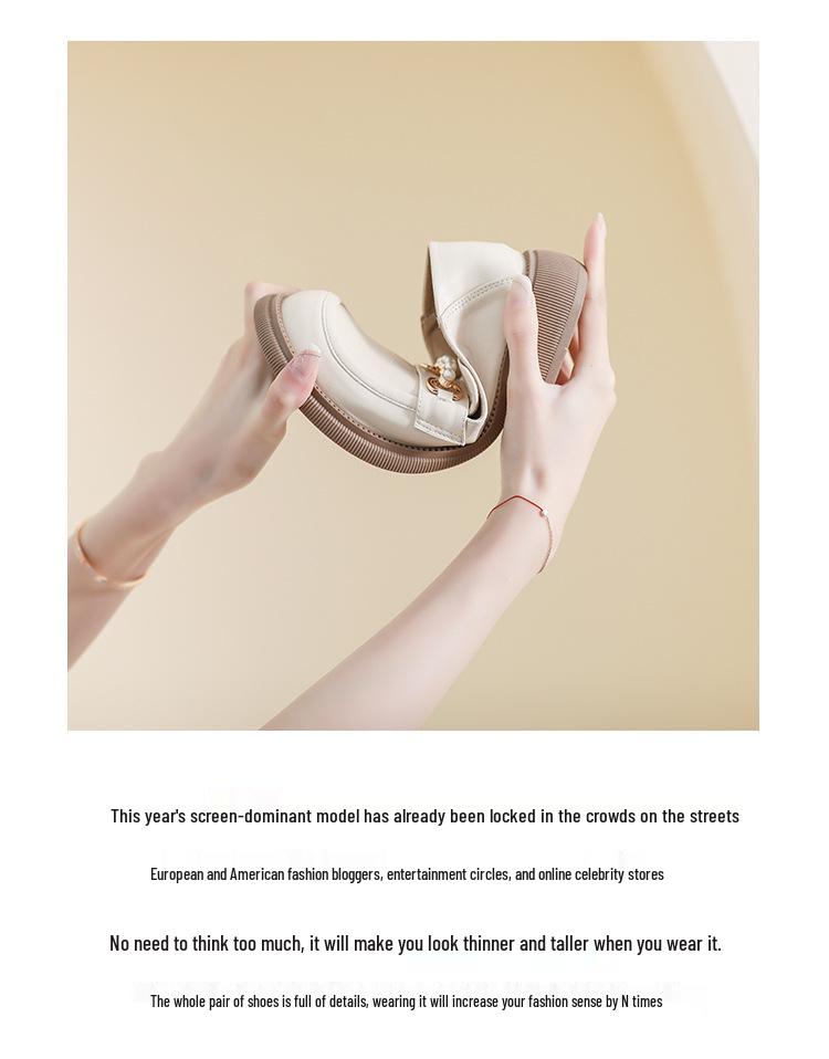 Vintage Pearl Loafers: Women's British-Style College Leather Slip-ons with Thick Soles