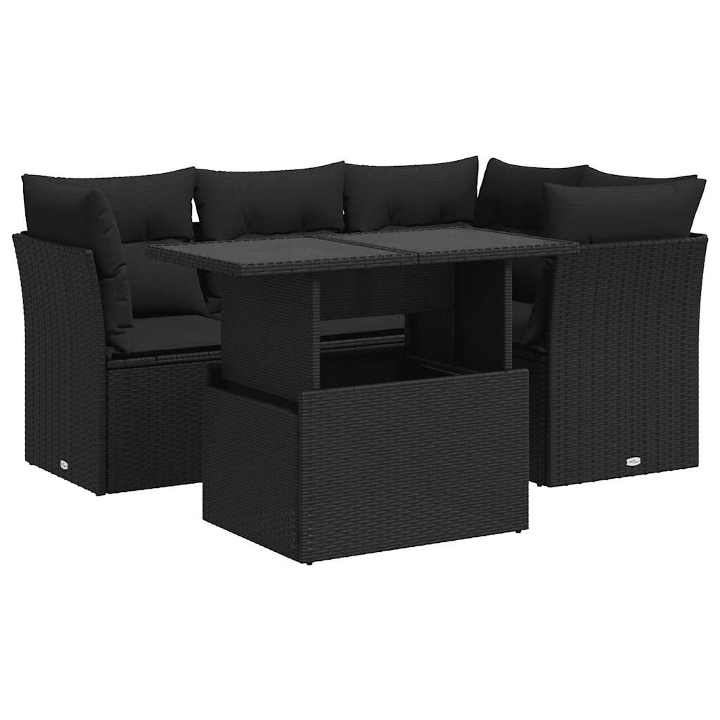 Vidaxl 5-Cz. Garden Lounge Set, Cushions, Black PE Rattan
