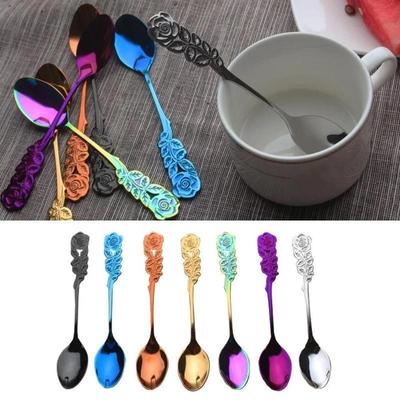 1Pc Stainless Steel Rose Spoon Flower Handle Coffee Spoon Tea Small Spoon Stirring Spoon Ice Cream Dessert Spoon Coffe Spoon