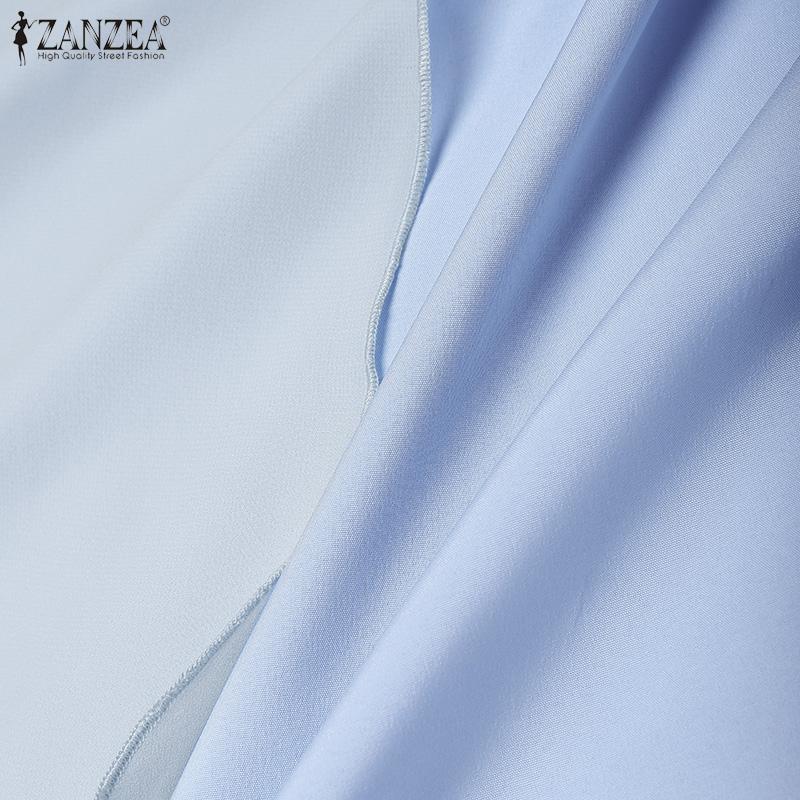 ZANZEA Kvinner Casual Falsk Todelt Chiffon Patchwork Langermet Lang Kjole