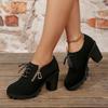 Large size new thick heel high heel solid color side zipper single shoes comfortable casual round head Martin boots