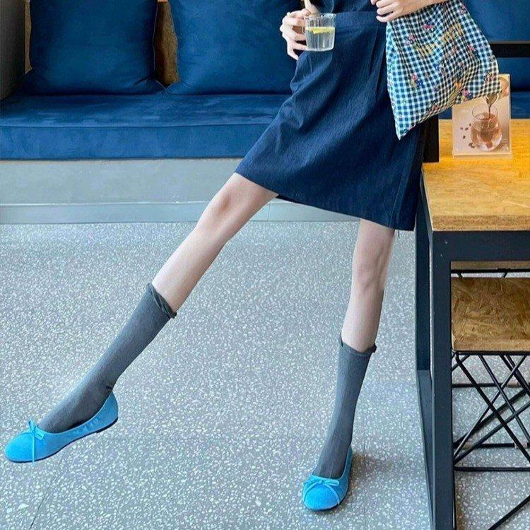 Round Head Ballet Single Shoes Women's 2025 Spring and Autumn New French Flat-bottomed Blue One-pedal Soft-soled Mary Jane Shoes