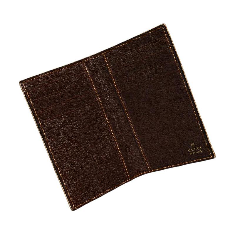 Gucci Brand jacquard bi-fold design GG coated canvas card holder men's sand color with dark brown