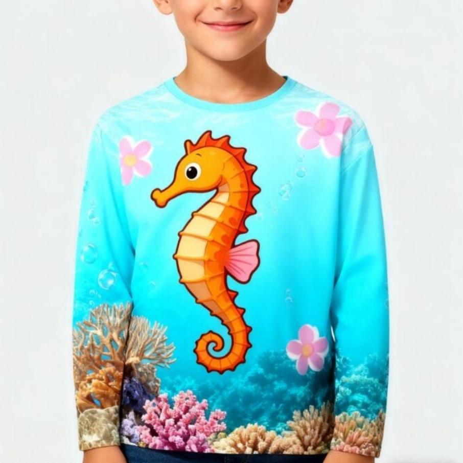 Sea Animal Fish 3D Printed T Shirt Comfortable Polyester Boys Girls Children Long Sleeve T-Shirt Kids Clothing