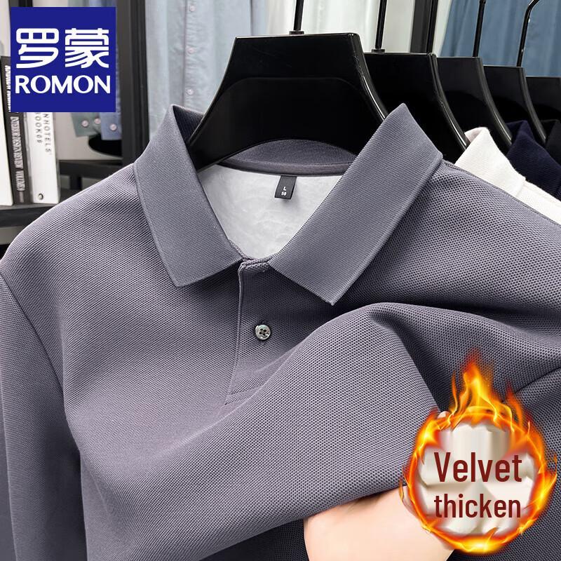 Romon Men's Fleece-Lined Cotton Long Sleeve Polo Shirt