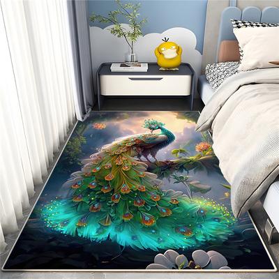 Thickened 3D Peacock Bedroom Bedside Mat Universal Four Seasons Bed Front Bay Window Mat Kitchen Living Room Dirt-resistant Mat