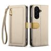 ESEBLE E11 For Samsung Galaxy S25 FE Case Zipper Pocket Litchi Texture Leather Phone Cover with Mirror and Wrist Strap
