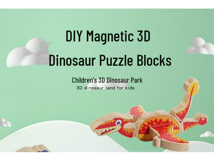 DIY Magnetic Wooden Dinosaur 3D Puzzle Blocks - Educational Toy for Children
