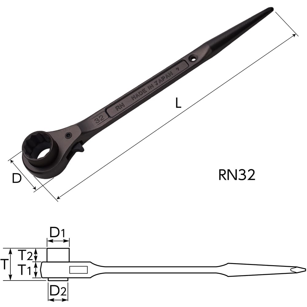 Super Ratchet Wrench Hexagonal Opposite 30 RN30 Single-Ended (Pawl Type) Side