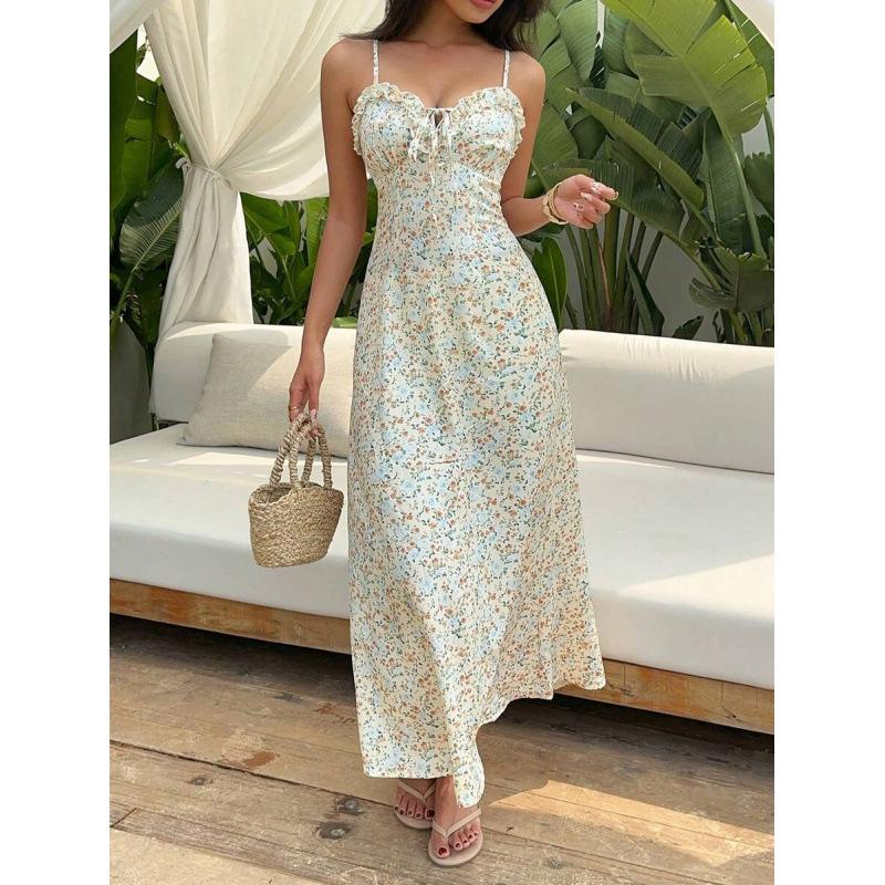 Floral fungus edge holiday long suspender dress women s 2026 summer pure desire temperament skirt XS