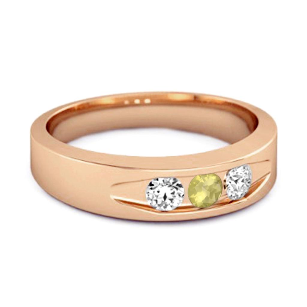Lemon Quartz Three Stone Band Ring - 925 Sterling Silver Rose Gold Vermeil