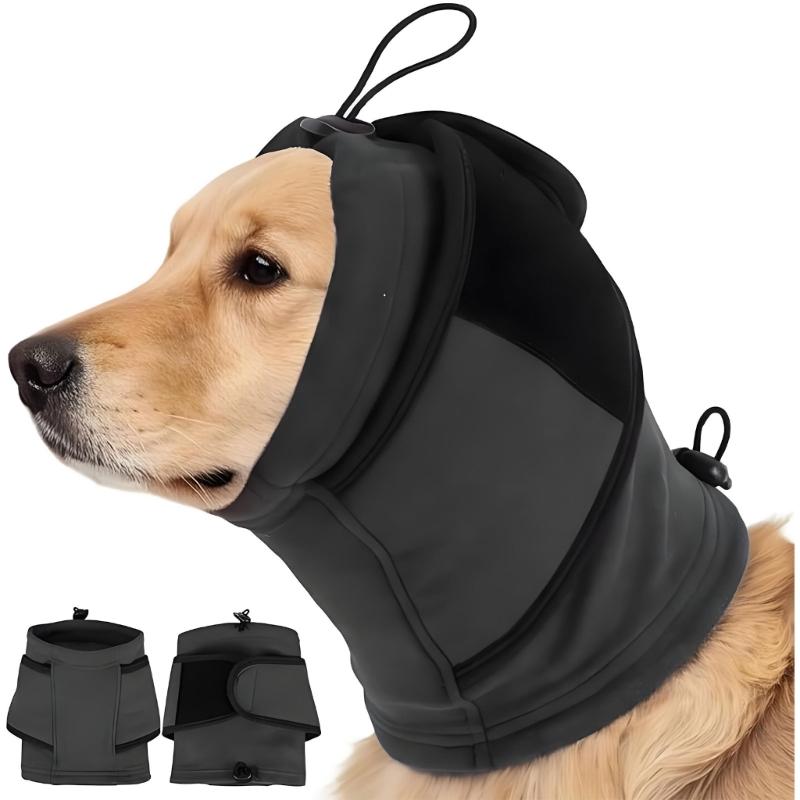 Schützende Hundekopfhaube mit verstellbarem Kordelzug, weich gepolsterte Ohr- und Nackenabdeckung für Gewitter und Unwetter, Pflegezubehör