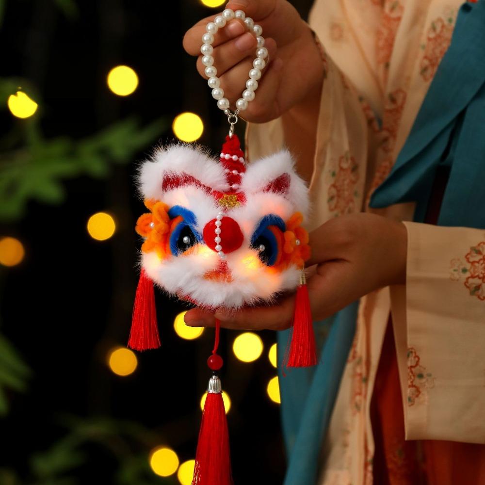 Chinese New Year Spring Festival Festival Lantern LED Light Blessing Luminous Handheld Lamp With Tassel Dancing Lion Pendant