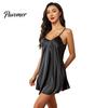 Breathable Slip Nightdress Women Cami Nightdress, Spaghetti Straps V Neck Short Mini Satin Dress Nightgown, Sleeveless Nightwear for Lady
