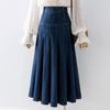 Chic Pleated Jeans Skirts Spring Autumn High Waist Long Washing Ladies Straight Women  Loose Denim Midi Skirts