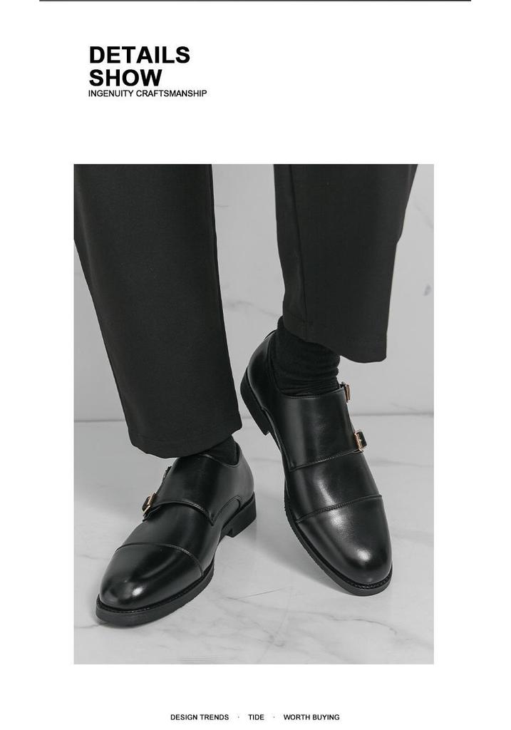 Ανδρικά Δερμάτινα Μοναχικά Παπούτσια Slip-On με Διπλή Αγκράφα - Μυτερή Μύτη, Επίσημα & Casual, Άνοιξη/Φθινόπωρο.