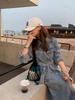 Women's Denim Dress: Spring/Autumn Long Sleeve Tie-Up Skirt with High-End Mid-Length Slit - 39315