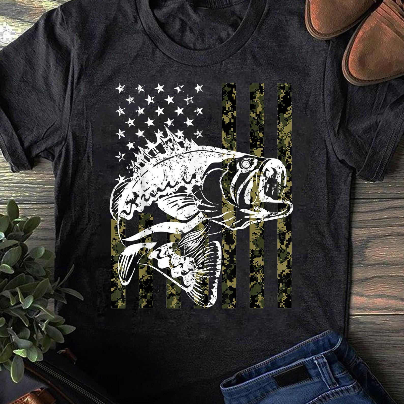 Fishing T-Shirt Camouflage USA Flag for Bass Fisherman Gifts , Fish Life Shirt, Fishing Shirt, Gift For Fisher, Funny Fishing, Fisherman Gift L