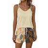 Completo estivo da donna a due pezzi Canotta senza maniche con scollo quadrato Stampa hawaiana Pantaloncini casual con tasche Abbigliamento da casa leggero
