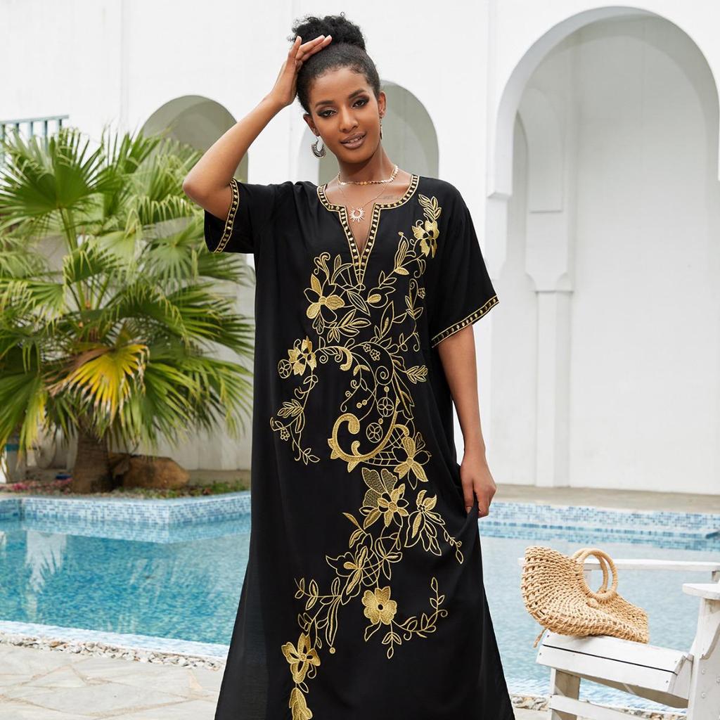 Rayon Embroidered Long Beach Robe Cover-up