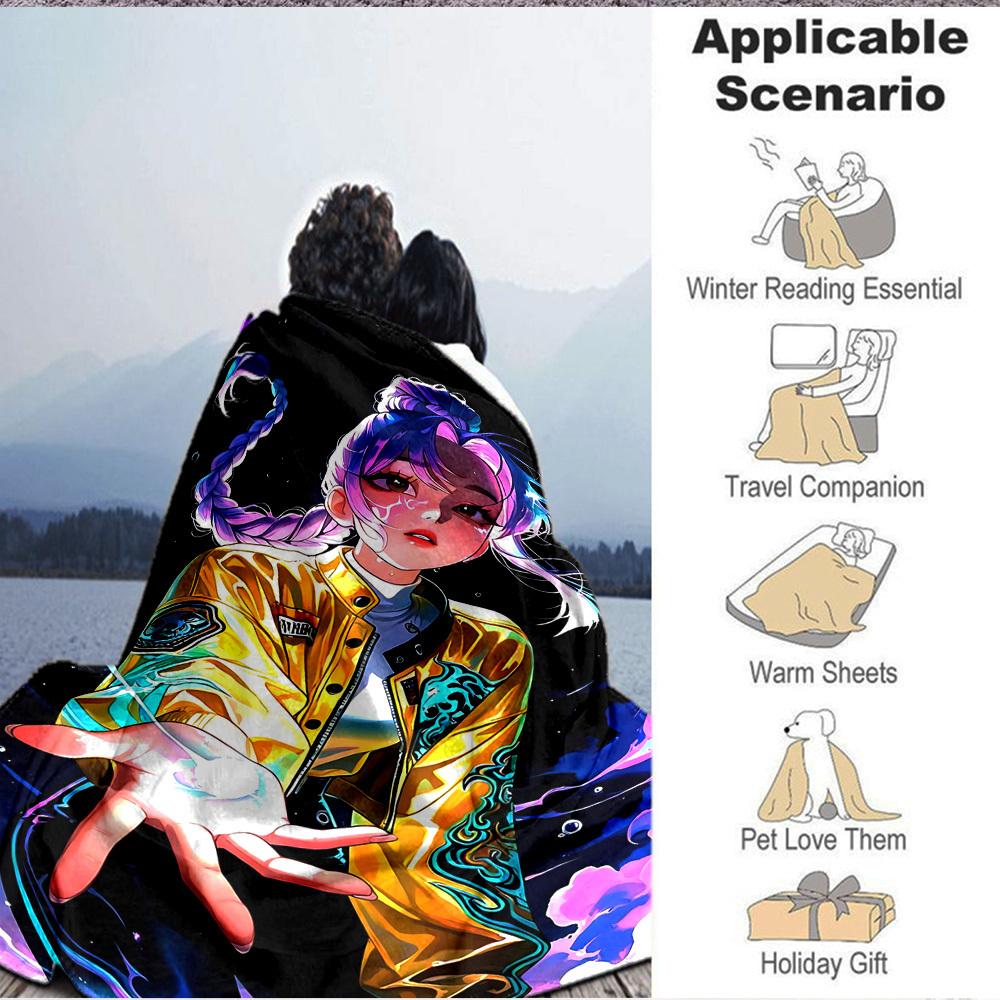 1pc KPop Demon Hunters Soft & Warm Flannel Blanket, Multi-Purpose Throw Blanket for Couch, Sofa, Office, Bed, Camping, Travel