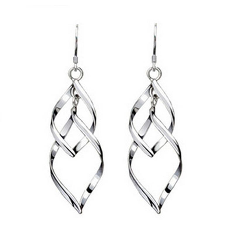 Modne Damskie Srebrna Igła Liść Długi Frędzel Skręcone Kolczyki Dla Kobiet Dziewczyn Kobiety Impreza Prezent Pendientes