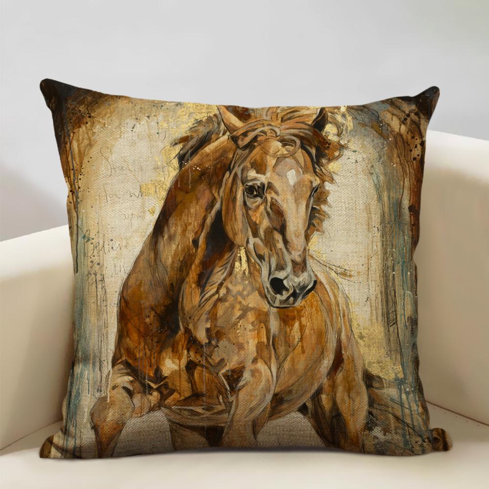 Farm Animals Horse Cushion Cover  45x45cm Linen Pillow Case Luxury Home Sofa Decoration Pillowcase Double-sided Printing