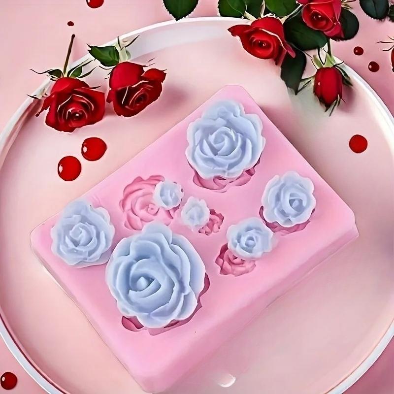 

6/7-гнездовая силиконовая форма для роз, двухразмерный дизайн цветка для торта, мыла, шоколада, рукоделия, принадлежности для выпечки DIY, антипригарное извлечение