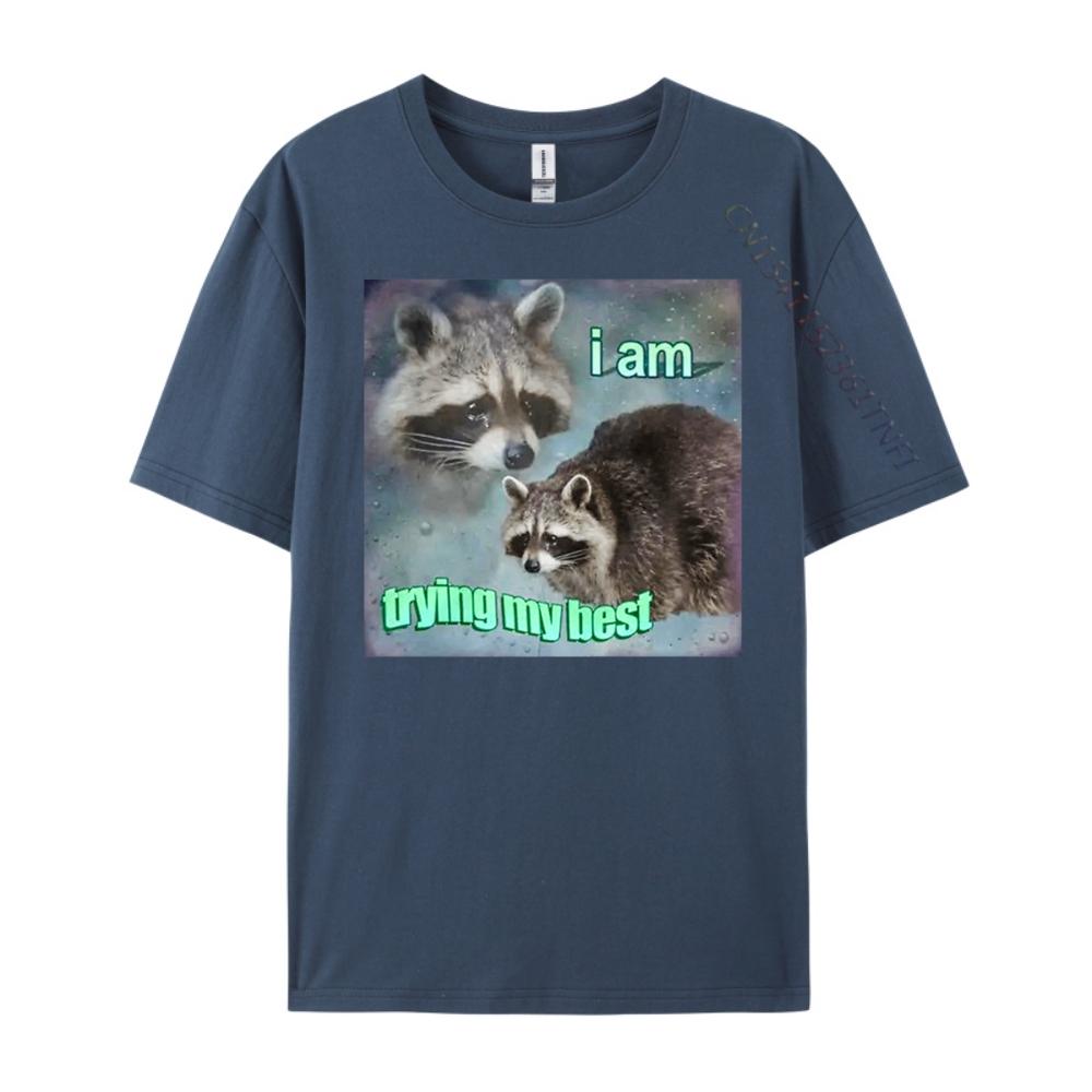 

Raccoon I Am Trying My Best Sad Unisexs Korean Fashion Unisex Oversized T Shirt 4XL